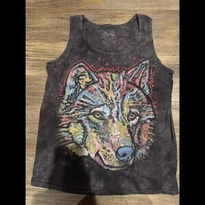 The Mountain Multicolor Wolf Black Tank Top sz Sm EUC